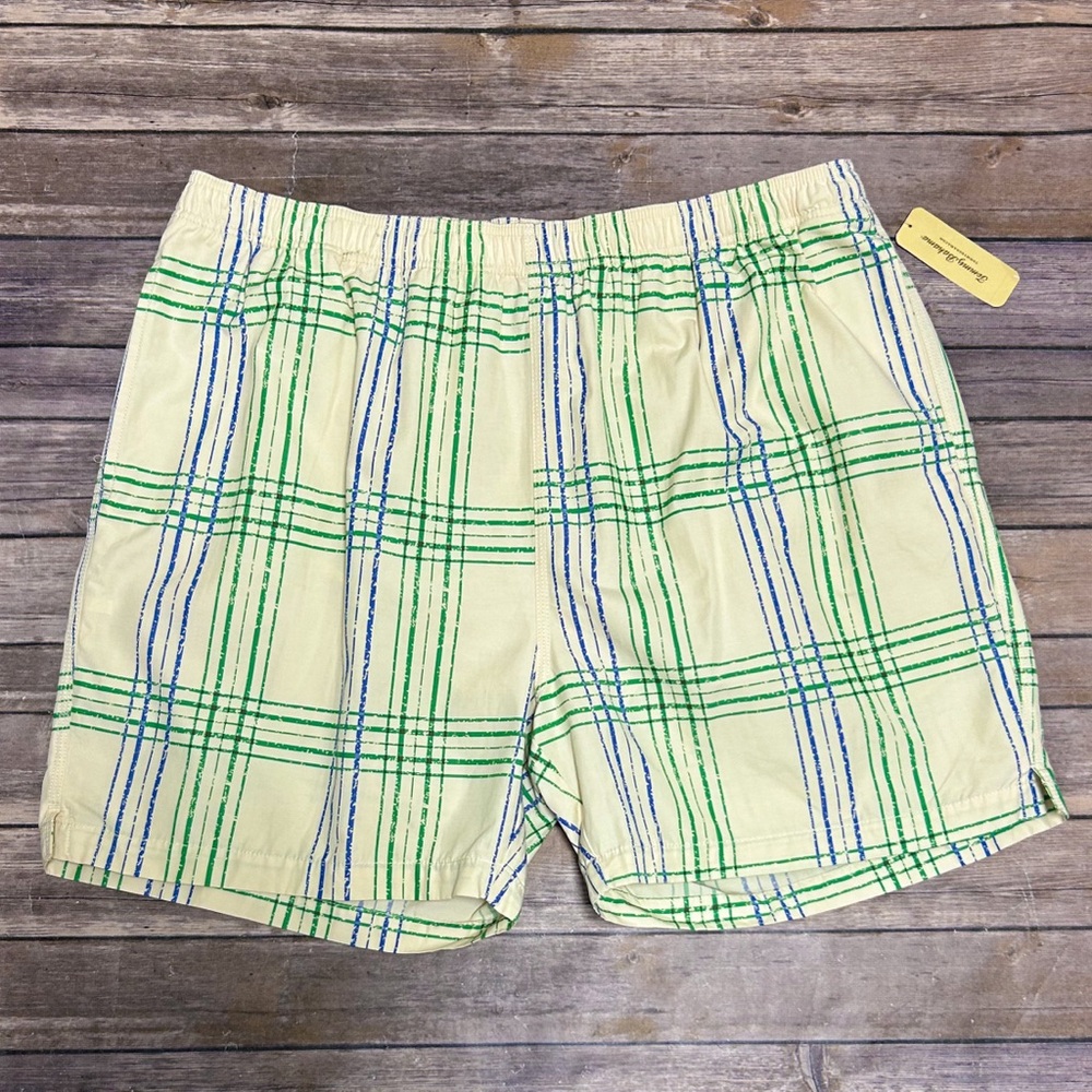 Tommy Bahama Ivory Green Blue Plaid Company Elastic Waistband Swim Trunks XL NWT